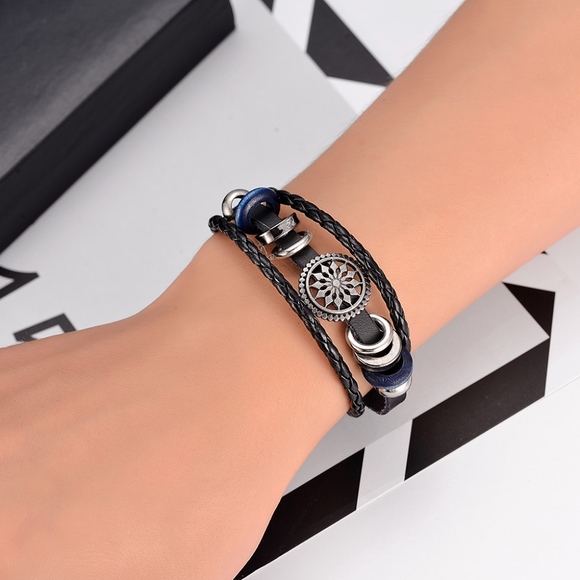 Jewelry - Vintage Compass Charm Multilayer Leather Bracelet